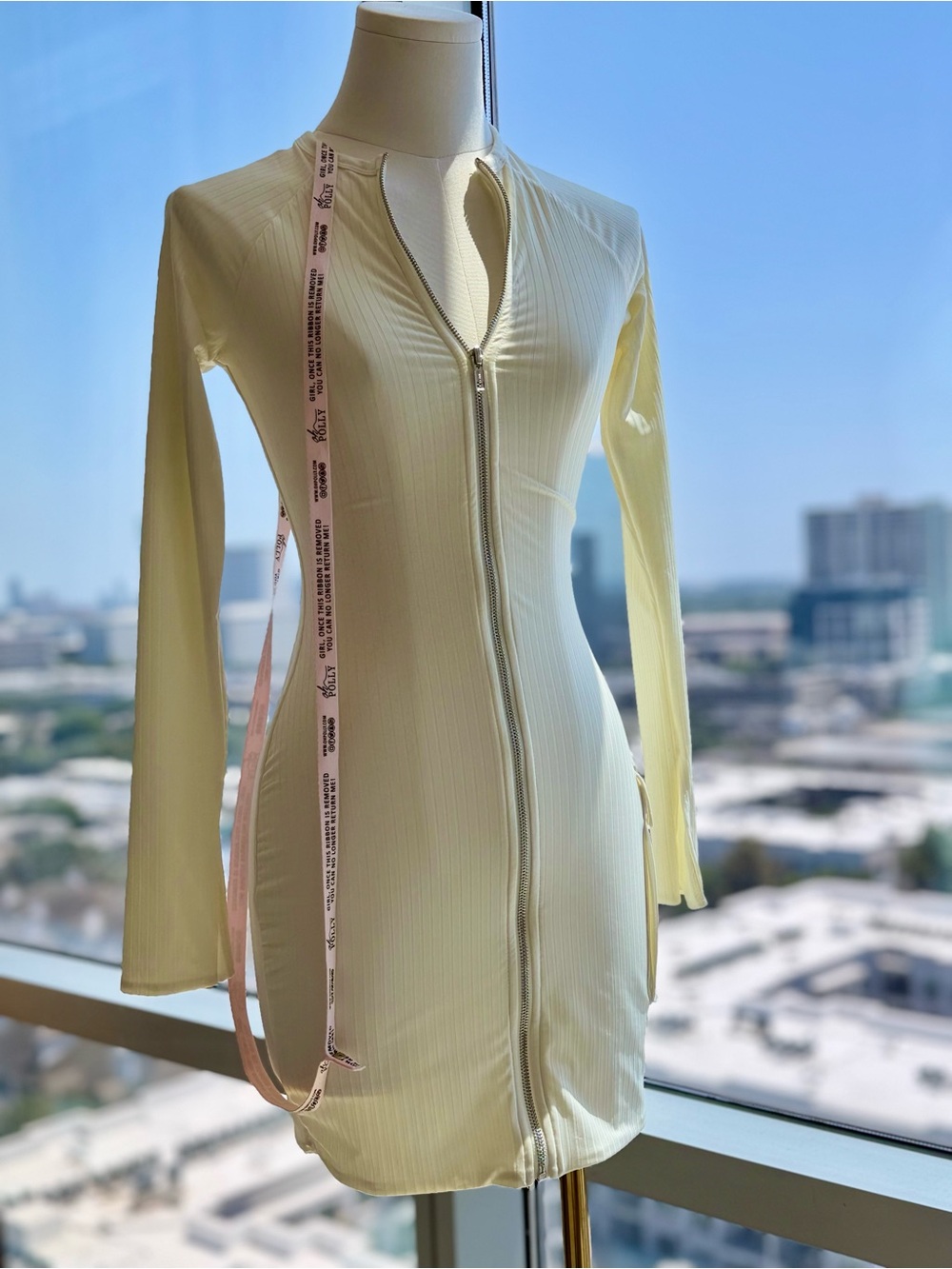 NWT Oh Polly Off White Ribbed Zip Front Mini Dress Size 4